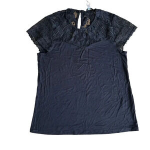 Cable & Gauge Black Tee Top Lace Women’s Short Sleeve Crew Neck Size L NWT
